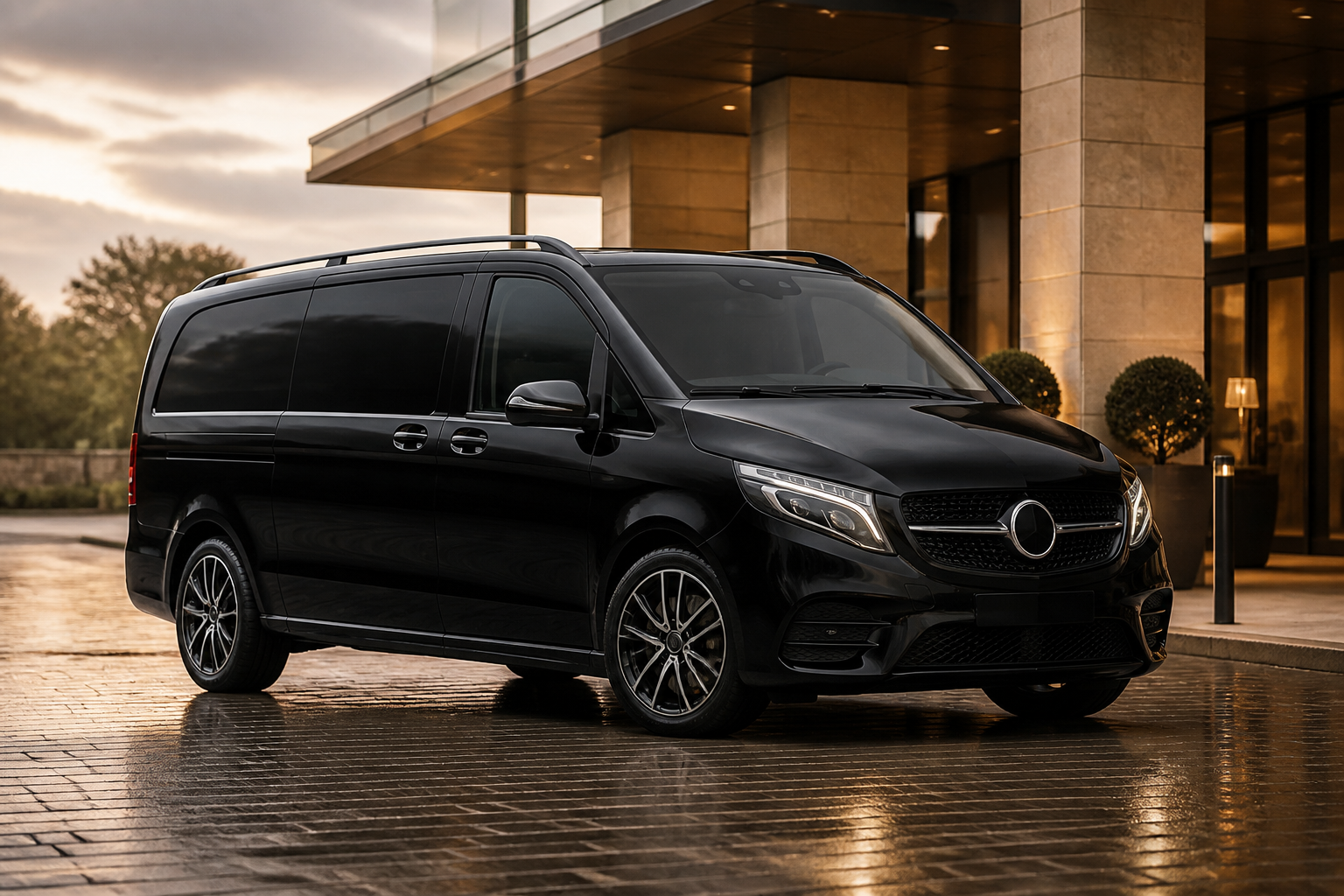 Black Mercedes Vito executive chauffeur vehicle